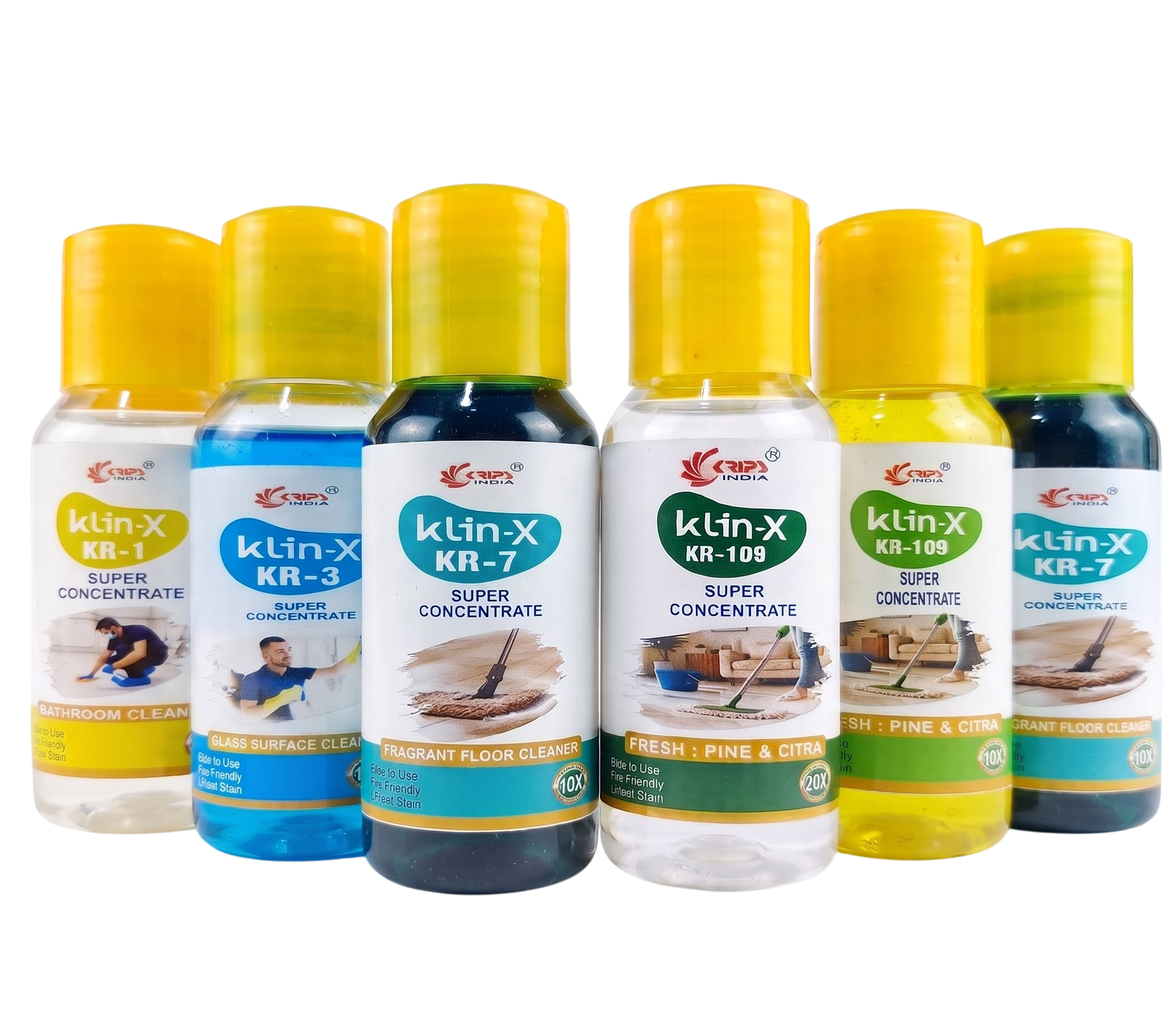 KLIN-X Super Concentrate Cleaner Combo Kit – Bathroom, Glass & Floor Cleaner | 6 x 50ml | KRIPS INDIA